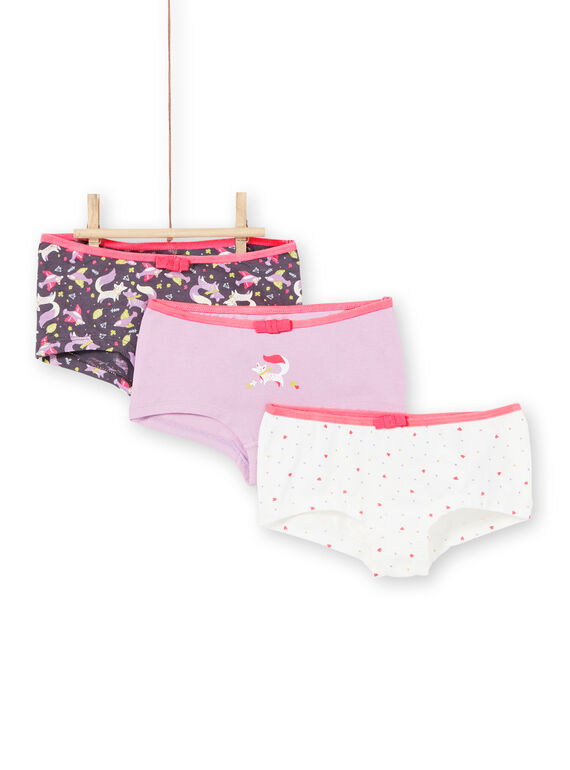 Satz von 3 Shorts rosa, lila und weiß Kind Mädchen LEFAHOT6 / 21SH1126SHYJ916