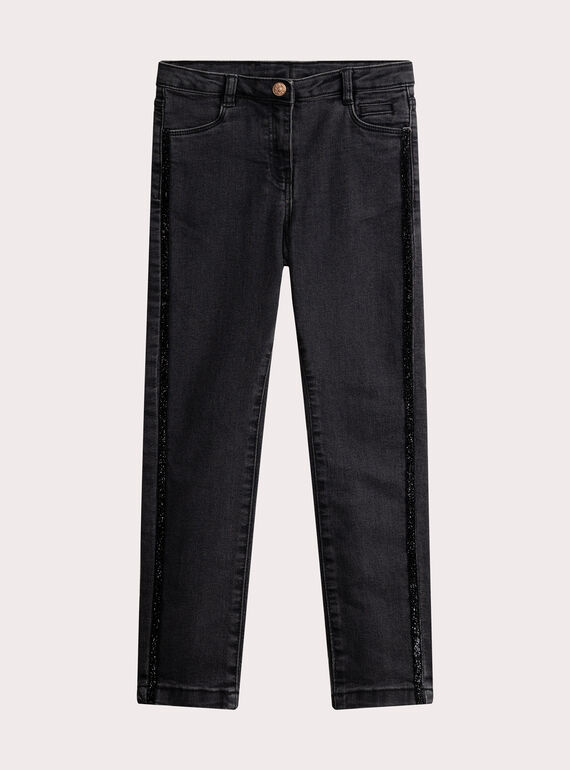 Schwarze Denim-Jeans mit Glitzerdetails für Mädchen VAKOJEAN / 24W90131JEAK003