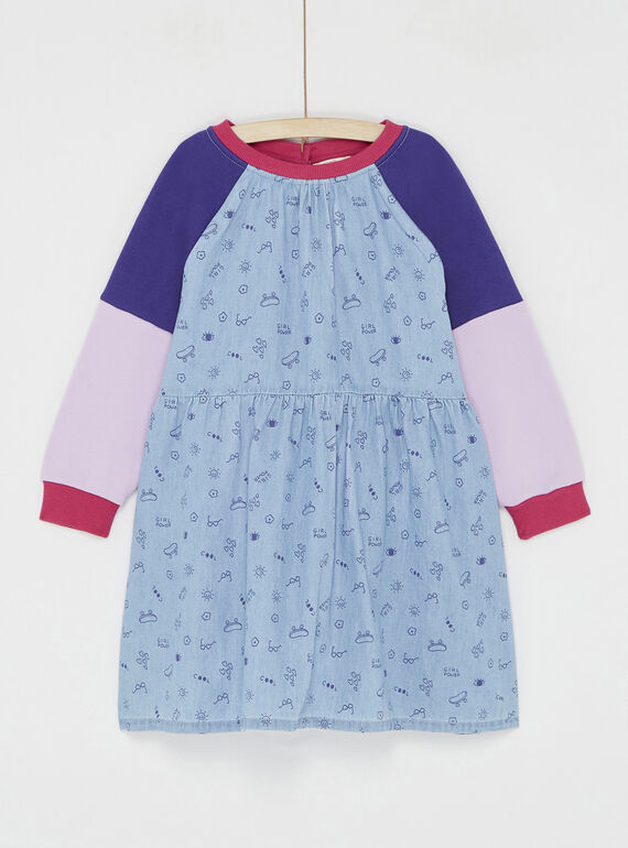 Blaues Bi-Material-Kleid aus Denim und Fleece 