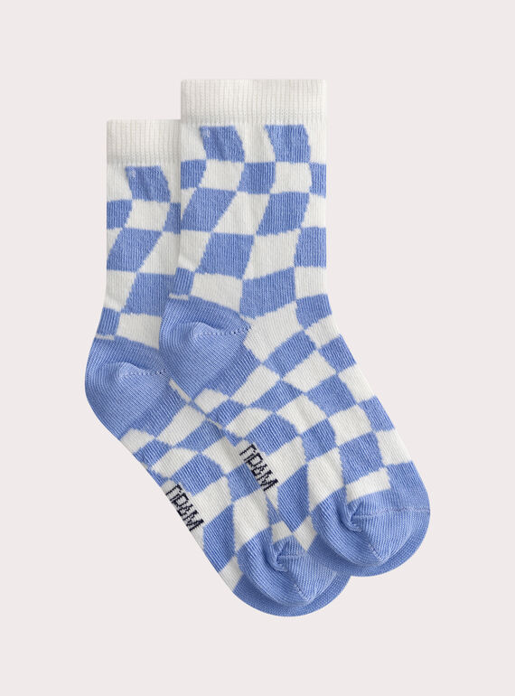 Socken in Blau und Naturweiß mit Schachbrettmuster  WYOJOCHO4 / 25SI02I4SOQ005