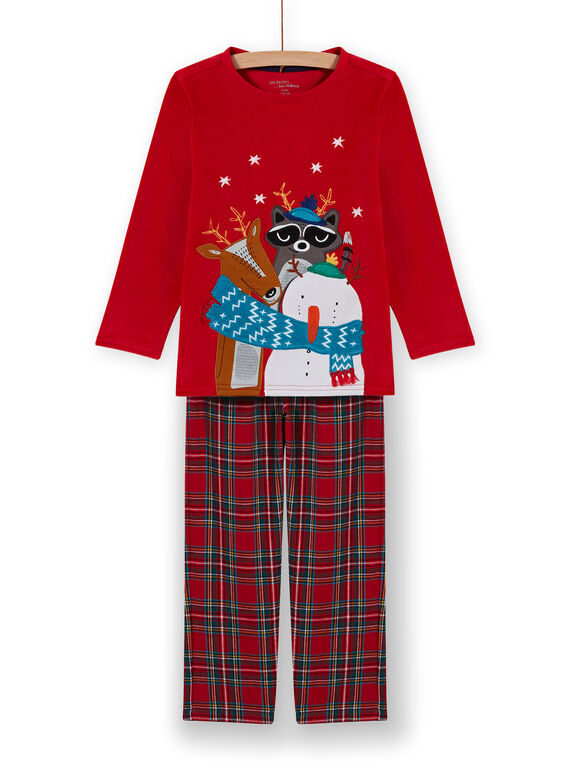Pyjama-Set für Jungen aus rotem Samt mit Weihnachtsmotiv MEGOPYJNOANI / 21WH12F1PYJ505