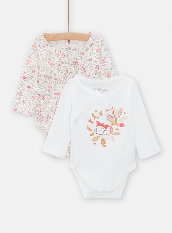 Zweiteiliges Set von Bodys in Off-White mit rosafarbenen Elementen für Baby-Mädchen TOU1BOD4 / 24SF03H1BDNA001