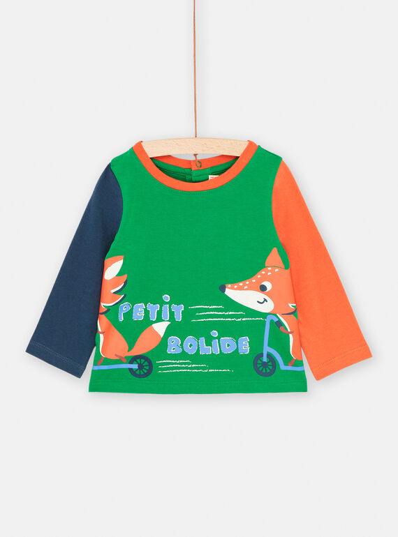 Grünes T-Shirt mit zweifarbigen Ärmeln für Baby-Jungen SUKHOTEE2 / 23WG10Q2TMLG629