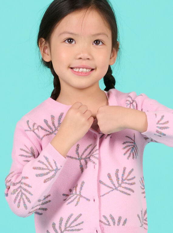 Strickjacke für Kind Mädchen mit rosa Blattmuster NAFICAR / 22S901U1CARD303