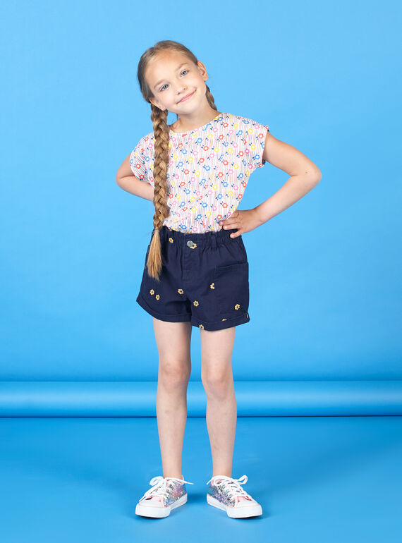 Marineblaue Shorts mit Blumendruck für Mädchen LAHASHORT / 21S901X1SHO070