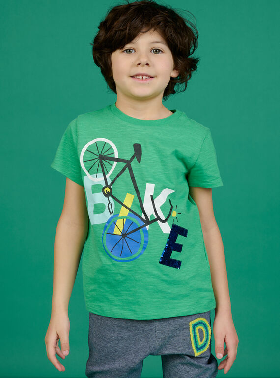 Kiwi-grünes T-Shirt mit Wendepailletten Kind Junge NOGATI1 / 22S902O2TMC617