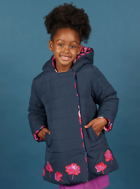 Rosa und marineblauer Wende-Kapuzenparka für Mädchen MAPAPARKA / 21W90151PAR070