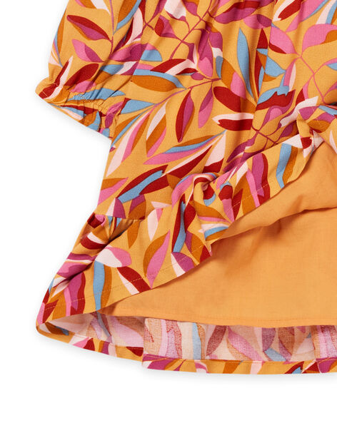 Fließendes Kleid mit Rüschen und mehrfarbigem Blattdruck PAMOROB1 / 22W901N1ROBB107