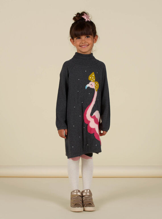 Kleid für Mädchen mit rosa Flamingo-Kragen MAHIROB3 / 21W901U2ROB944