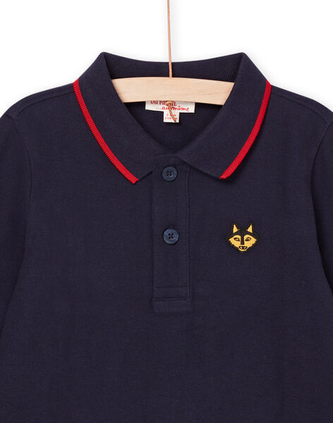 Marineblaues Poloshirt mit gesticktem Wolfskopf-Motiv POJOPOL1 / 22W902D4POL705