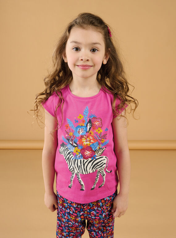 Grenadinefarbenes T-Shirt mit Zebra- und Blumenmuster RAJUNTI3 / 23S901U1TMCF507