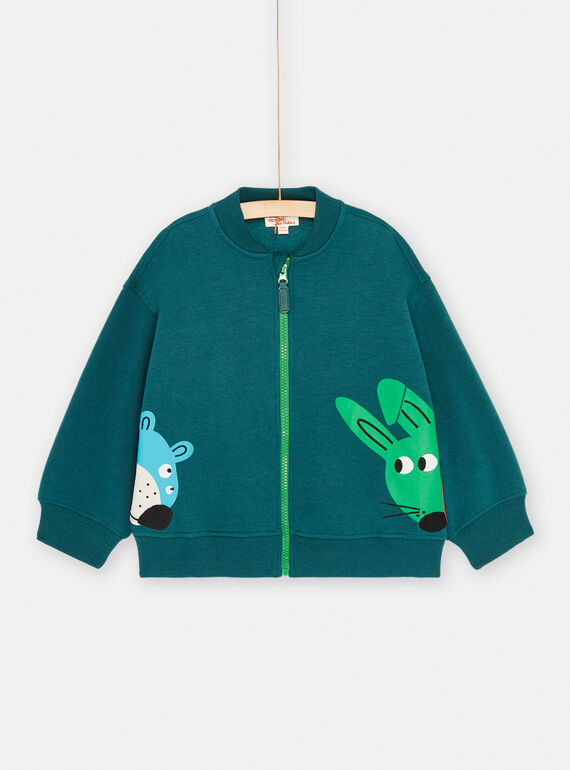 Petrolblaue Weste mit Bären- und Hasenmotiven für Jungen SODUGIL1 / 23W902P1GIL715