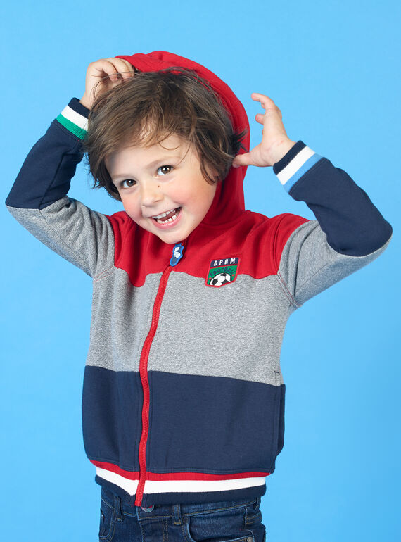 Rot und grau gestreifter Kapuzenpulli für Jungen LOHAGIL / 21S902X1GIL050