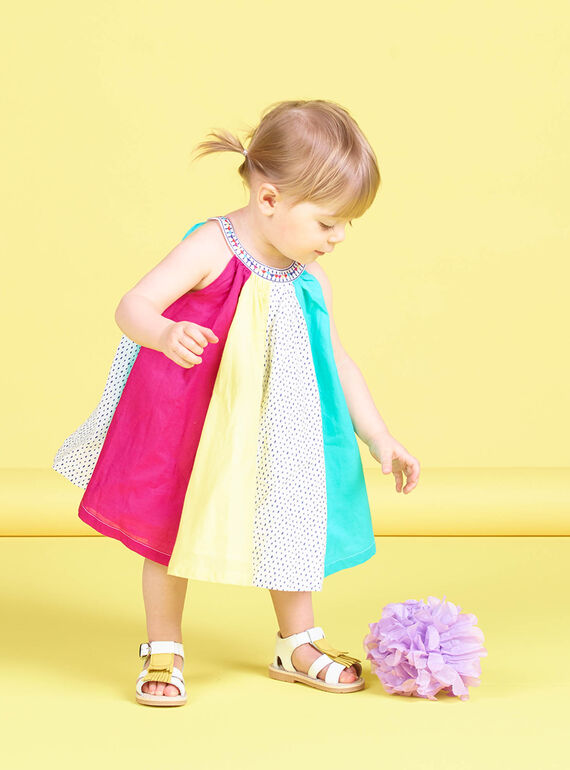 Baby Mädchen orange Patchwork-Kleid JIMARROB2 / 20SG09P2ROB000