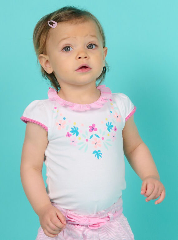 Baby Mädchen weißer Bodysuit mit Blumen NIFICBOD / 22SG09U1BOD000