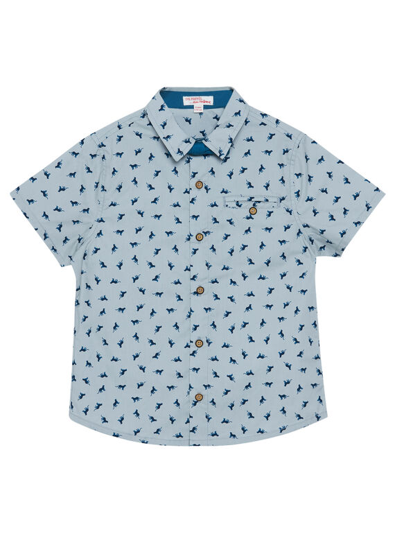 Kieselgraues kurzärmeliges Jungenhemd mit kontrastierender Fliege JOJASHIRT / 20S902B1CHMJ917