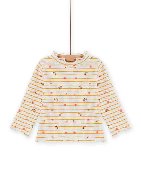 Baby Girl's Ribbed Stripe and Floral Print Unterhemd MISAUSOUP / 21WG09P1SPL001