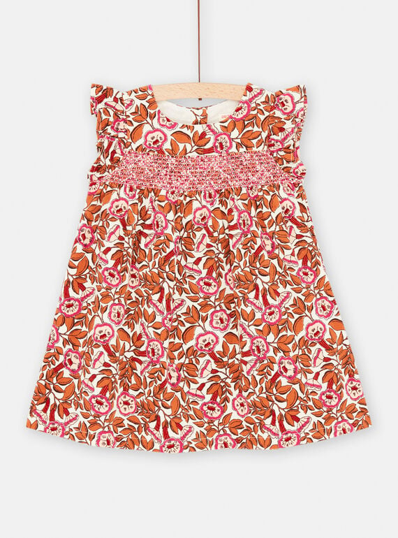 Rosa und orangefarbenes Kleid mit Blumenmuster für Baby-Mädchen SILOROB1 / 23WG09R2ROB001
