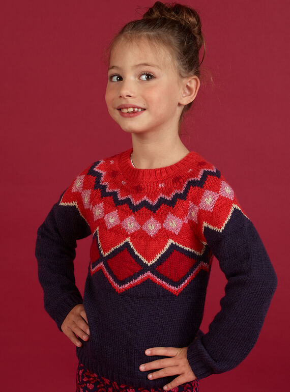 Kind Mädchen bunter Jacquard-Strickpullover MAFUNPULL1 / 21W901M2PULH703