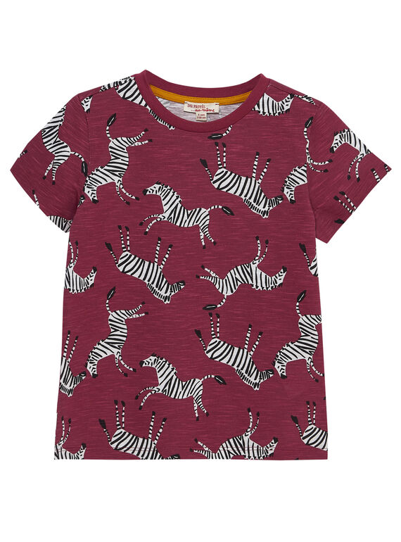 Bordeauxrotes kurzärmeliges T-Shirt für Jungen mit aufgedruckten Zebras JODUTI1 / 20S902O3TMC709