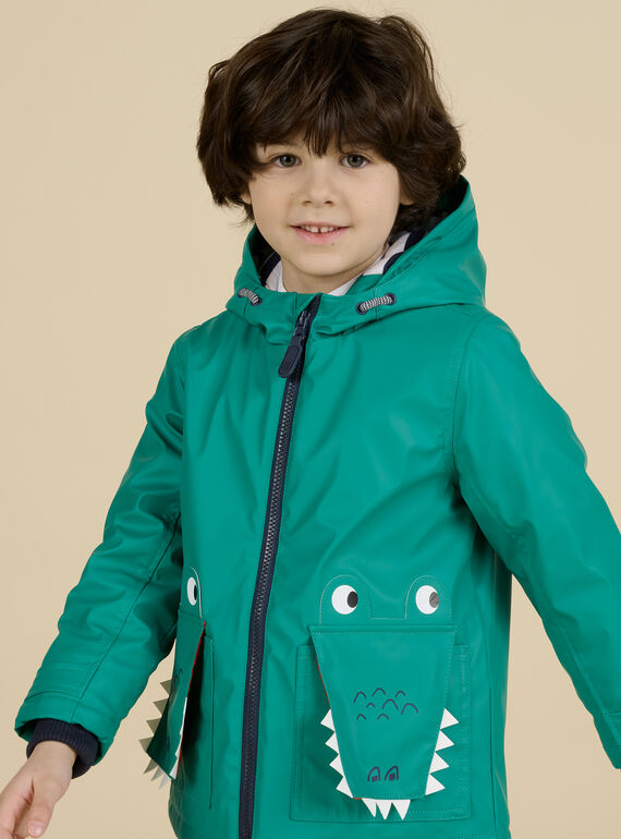 Grüner Regenmantel mit Krokodilmuster für Kind Junge NOGROIMP1 / 22S902D1IMPG623