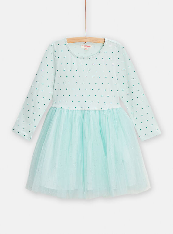 Kleid aus zwei Materialien in Wassergrün für Mädchen TAJAROB3 / 24S90114ROB614