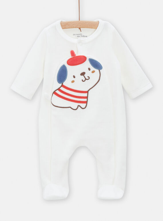 Off-white Strampler mit Hundemuster und Baskenmütze für Babys TOU1GRE2 / 24SF05H6GREA001