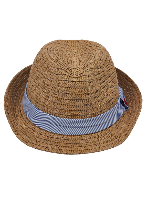 Kinder-Strohhut für Jungen mit blau-weiß gestreiftem Band + Stickerei am Band JYOWECHAP1 / 20SI0292CHA009