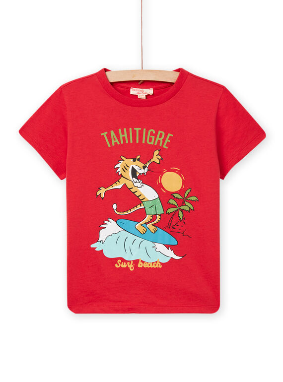 Rotes T-Shirt mit Tiger-Motiv Surfer Kind Jungen NOJOTI6 / 22S902C2TMCF524