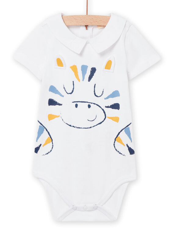 Baby Junge weißer Bodysuit mit Zebrakragen NUSOBOD / 22SG10Q1BOD000