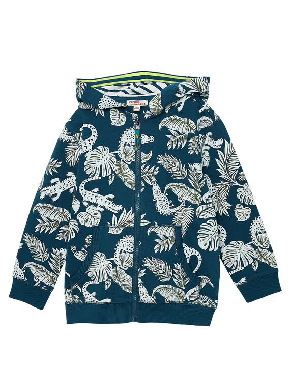 Petrolblaue Fleece-Weste mit Dschungeldesign und Krokodilen JOCLOGIL / 20S90211GIL715
