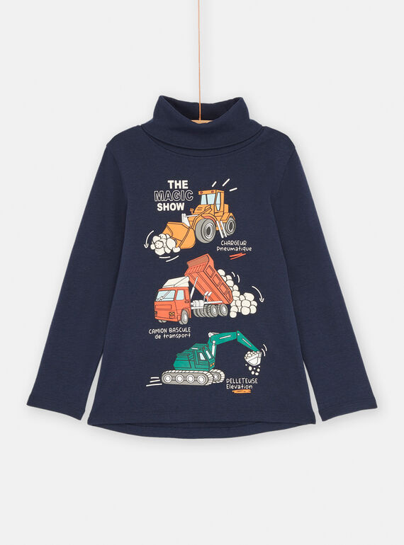 Nachtblauer Unterziehpullover mit Baumaschinen-Motiv für Jungen SOKHOSOUP / 23W902Q1SPL705