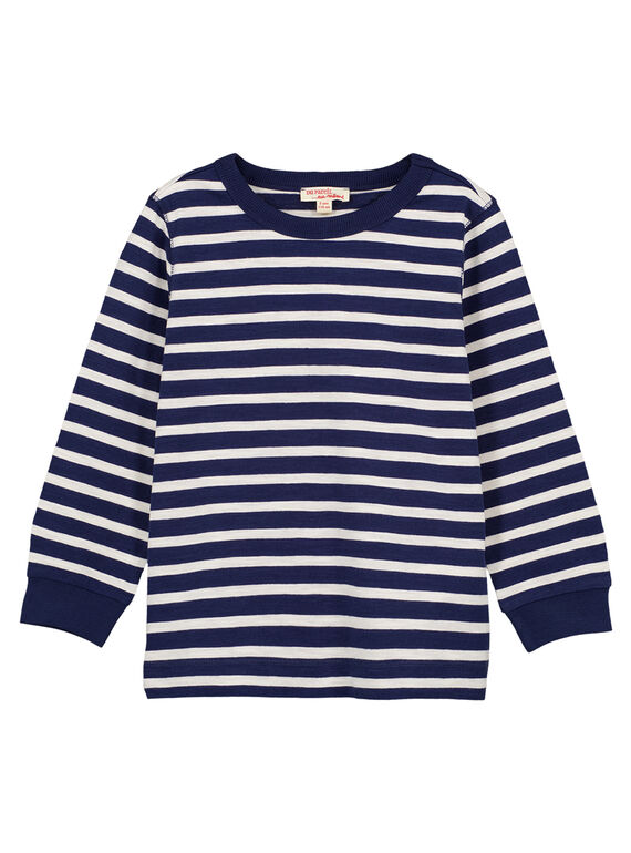 Marineblaues Langarm-T-Shirt Ecru gestreift GOJOTIRIB2 / 19W90244D32070