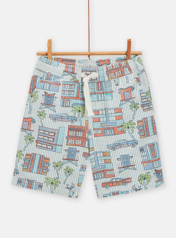 Bermuda-Shorts mit Stadtmotiv und Streifenprint für Jungen in Blau und Weiß TORYBER1 / 24S902U1BER000