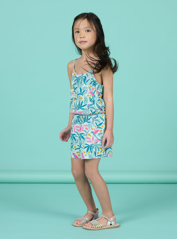 Jumpsuit für Kind Mädchen, blau, mit tropischem Muster NAPLACOMB2 / 22S901K2CBL219