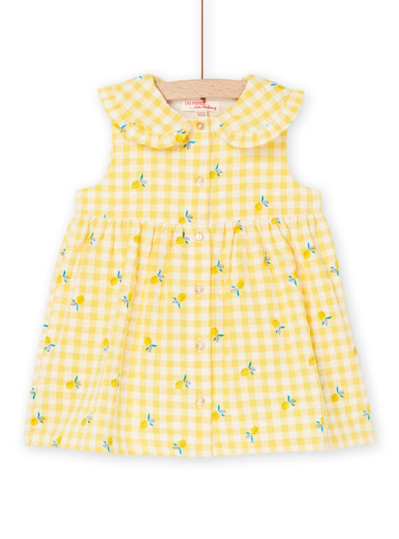 Gelbes ärmelloses Kleid mit Karomuster RIBALROB2 / 23SG09W1ROB001