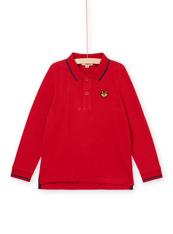 Rotes Poloshirt mit gesticktem Wolfskopfmuster POJOPOL4 / 22W902D3POL505