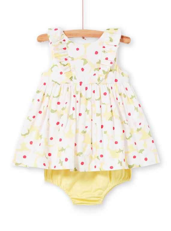 Weißes Kleid mit Blumendruck und Baby Mädchen gelb bloomer LIBALROB1 / 21SG09O2ROB000