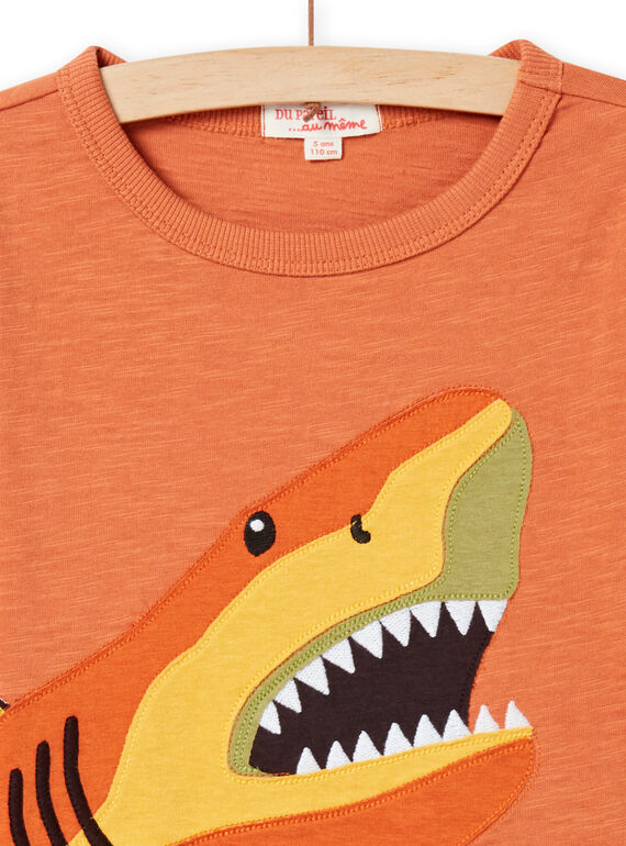 Rostfarbenes T-Shirt mit Hai-Motiv für Kind Junge NOVITEE2 / 22S902M1TML408