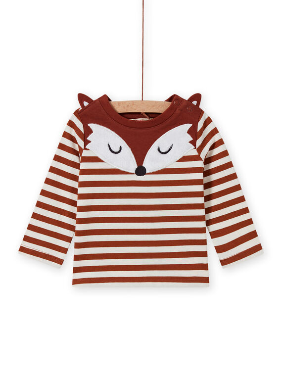 Gestreiftes Baby-Jungen-T-Shirt mit Fuchs-Print MUSAUTEE1 / 21WG10P1TMLI803