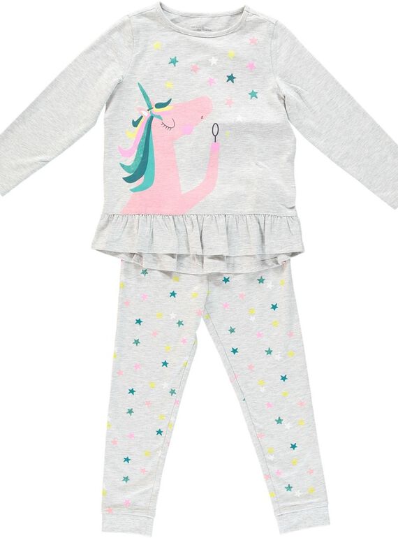 Grau chinierter Kinderpyjama für Mädchen, mit Einhorn JEFAPYJLIC / 20SH11C2PYJ943