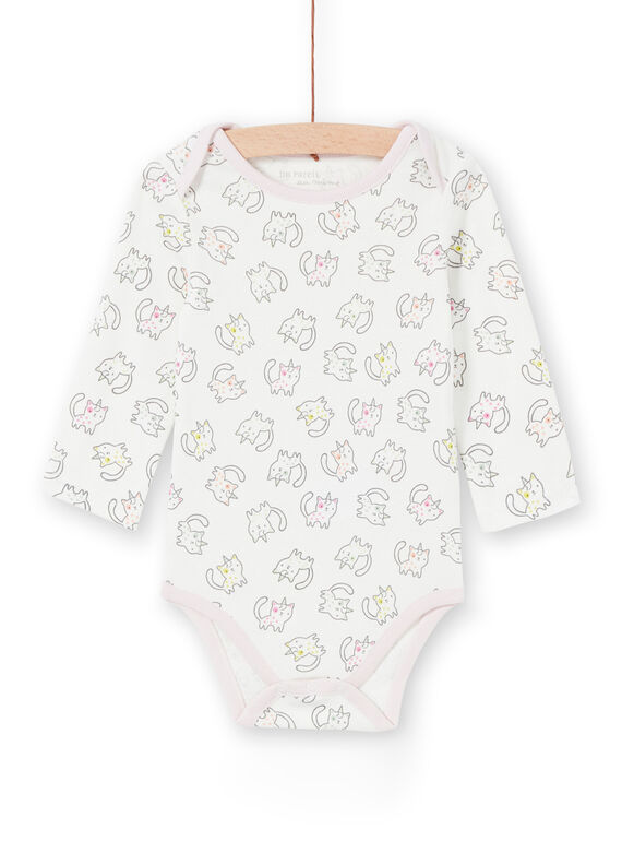 Langärmeliger Mädchen-Layette-Body mit mehrfarbigem Kätzchen-Schlickorn-Druck LEFIBODANI2 / 21SH1328BDL001