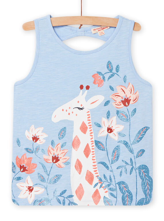 Pastellblaues Tank-Top mit Giraffe und Blumen für Kind Mädchen NASANDEB / 22S901S1DEBC236