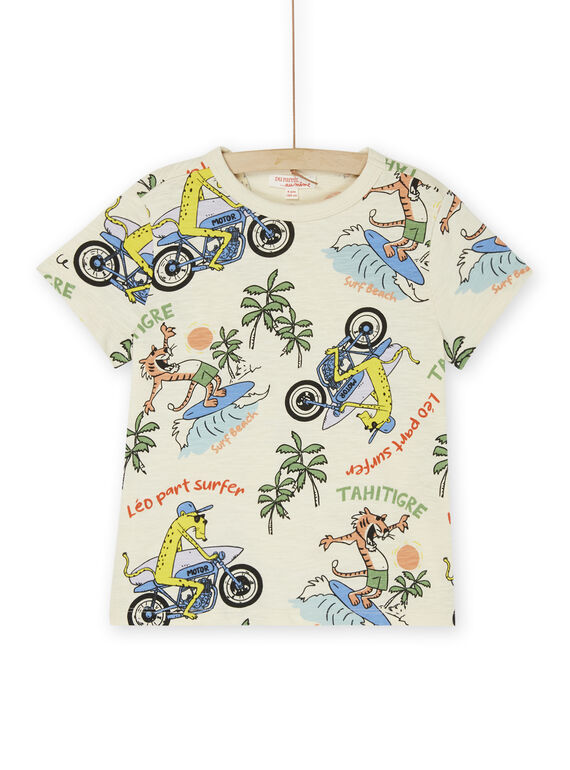 Cremeweißes T-Shirt mit Surfer-Katzen-Print ROEXOTI3 / 23S902V1TMCA002
