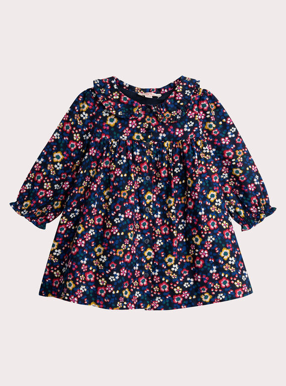 Mitternachtsblaues Kleid mit Blumendruck für Baby Mädchen VIROROB1 / 24WG09P1ROB070