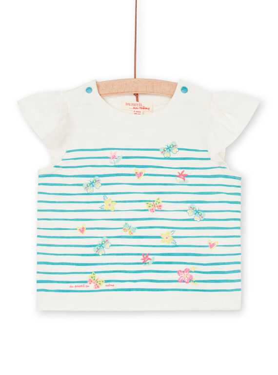 Weiß und blau gestreiftes Baby Mädchen-T-Shirt LIVERTI2 / 21SG09Q1TMC001