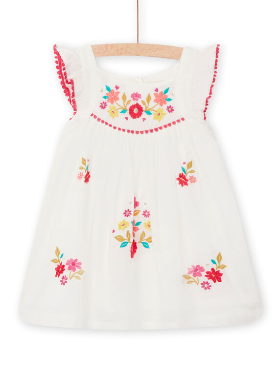 Baby Mädchen Kleid in Ecru mit Blumenstickerei NIFLAROB3 / 22SG09R2ROB001