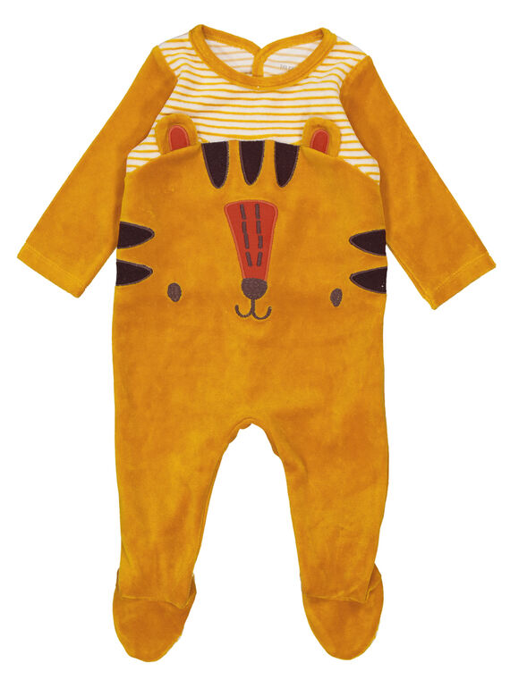 Gelb und naturweiß gestreifter Strampelanzug aus Samt für Babys Jungen  GEGAGRETIG / 19WH14N3GREB105