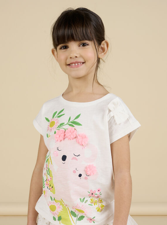 Weißes Koala- und Blumen-T-Shirt für ein Kind Mädchen NASOTI4 / 22S901Q1TMC001