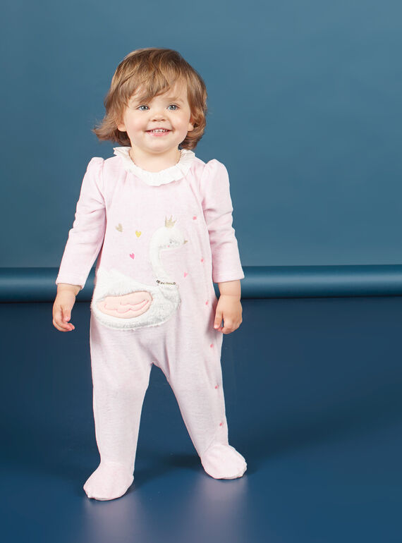 Rosa Samtstrampler mit Schwanenmotiv Baby Mädchen MEFIGRESWA / 21WH1385GRED314